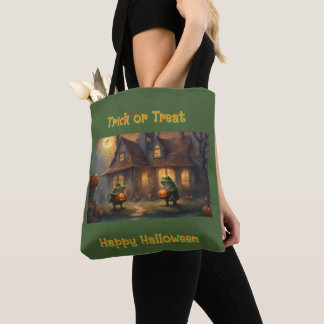 Tote Bag Grenouilles avec jac-o-lanterns Halloween TrickorT