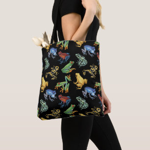 Tote Bag Grenouilles sur noir