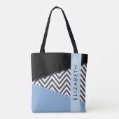 Tote Bag Grey Zigzag, Grey Chevron, Bleu, Votre Nom (Dos)