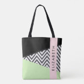 Tote Bag Grey Zigzag, Grey Chevron, Mint, Votre Nom (Dos)