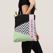 Tote Bag Grey Zigzag, Grey Chevron, Mint, Votre Nom (De près)