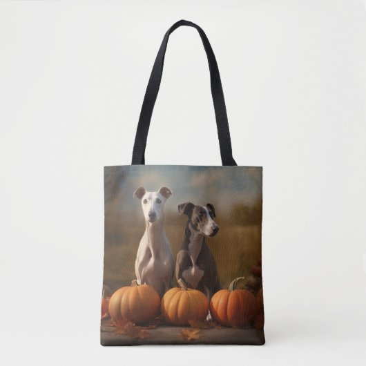 Tote Bag Greyhound Chiot Automne Citrouille de plaisir (Devant)