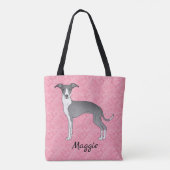 Tote Bag Greyhound Italien Bleu Et Blanc Sur Coeurs Rose (Dos)