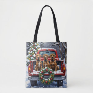 Tote Bag Griffon d'arrêt à poil dur camion rouge de Noël