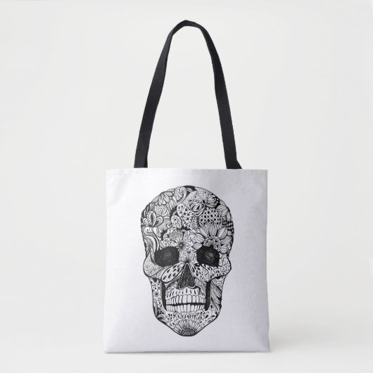 Tote Bag Griffonnage floral 2 de crâne (Devant)