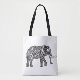 Tote Bag Griffonnage stylisé 2 d'éléphant d'imaginaire