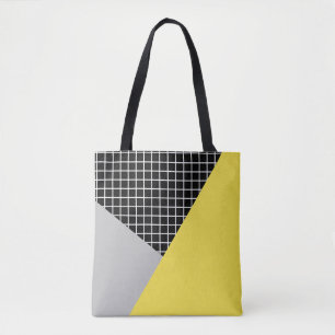 Tote Bag Grille de blocs de couleur gris jaune moderne