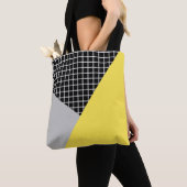 Tote Bag Grille de blocs de couleur gris jaune moderne (De près)