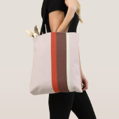 Tote Bag Grille design naturel rose rouge crème brun (De près)
