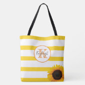 Tote Bag Grille d'or et tournesol Monogramme Personnalisé (Dos)
