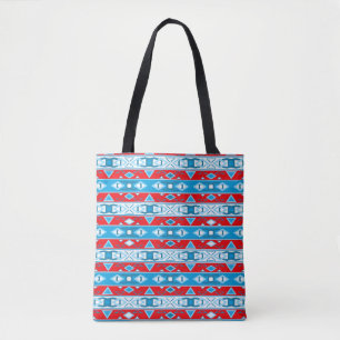 Tote Bag Grilles et formes géométriques du bleu rouge blanc