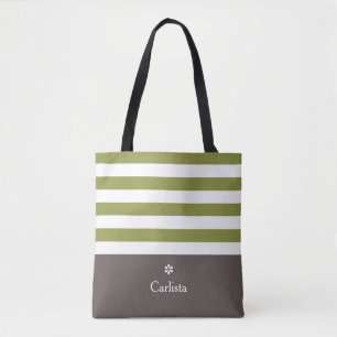 Tote Bag Grilles horizontales vertes larges Brown Nom Faisé