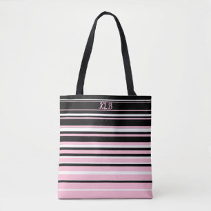 Tote Bag Grilles rose, noir et blanc Monogrammes