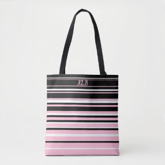 Tote Bag Grilles rose, noir et blanc Monogrammes