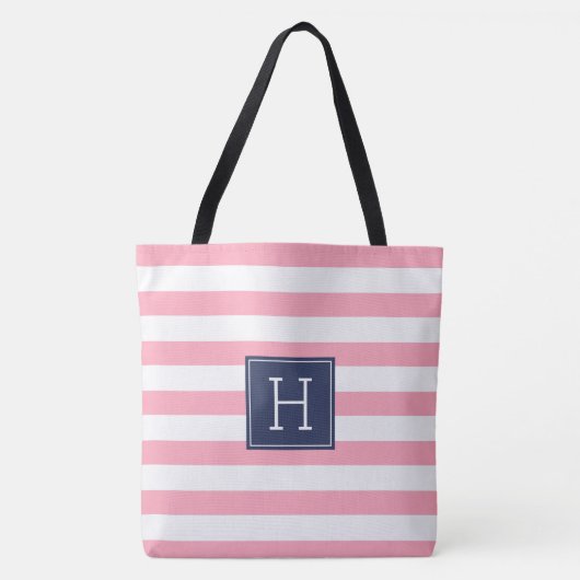 Tote Bag Grilles roses et monogramme bleu (Devant)