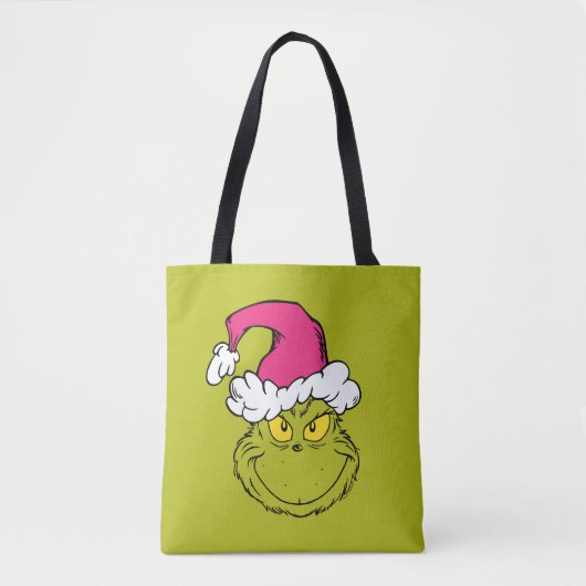 Tote Bag Grinch avec un chapeau de Père Noël rose (Devant)