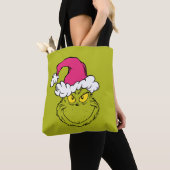 Tote Bag Grinch avec un chapeau de Père Noël rose (De près)