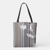 Tote Bag Gris à rayures et design floral (Dos)