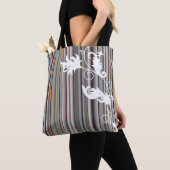 Tote Bag Gris à rayures et design floral (De près)