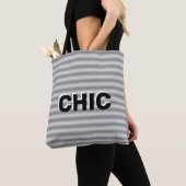 Tote Bag Gris argenté rayé chic (De près)