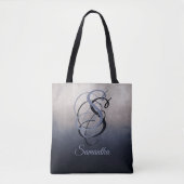 Tote Bag Gris bleu monogramme rustique ombre (Devant)