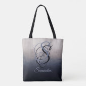 Tote Bag Gris bleu monogramme rustique ombre (Dos)