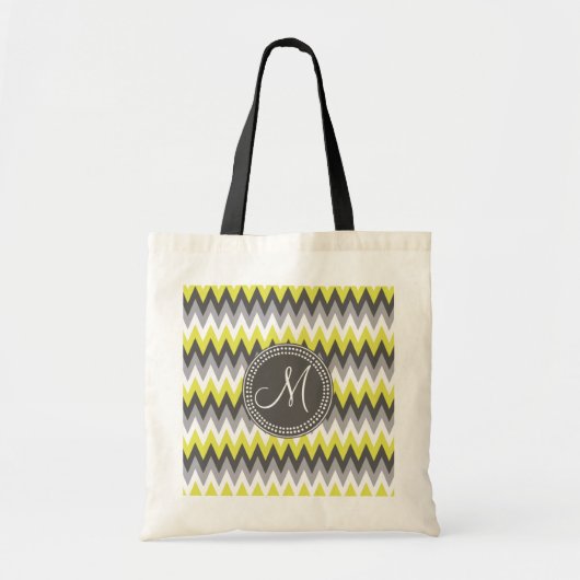 TOTE BAG GRIS DE CHARBON DE BOIS ET JAUNE CHEVRON (Devant)