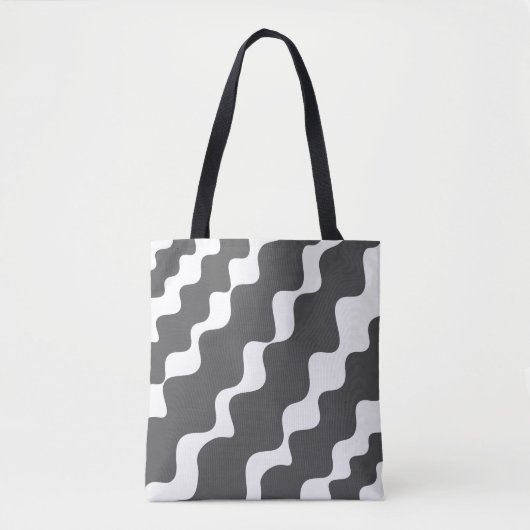 Tote Bag Gris et blanc incliné vagues motif (Devant)