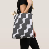 Tote Bag Gris et blanc incliné vagues motif (De près)