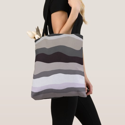Tote Bag Gris et violet rayures ondulées (De près)