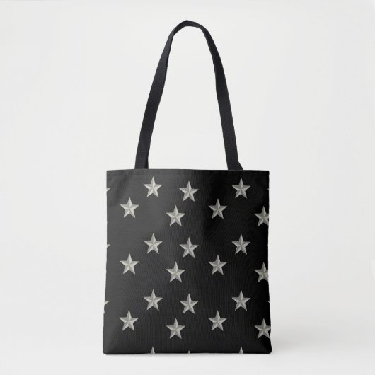 Tote Bag Gris étoiles motif sur noir (Devant)