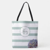 Tote Bag Gris Gris et monogramme Succulent Personnalisé (Devant)