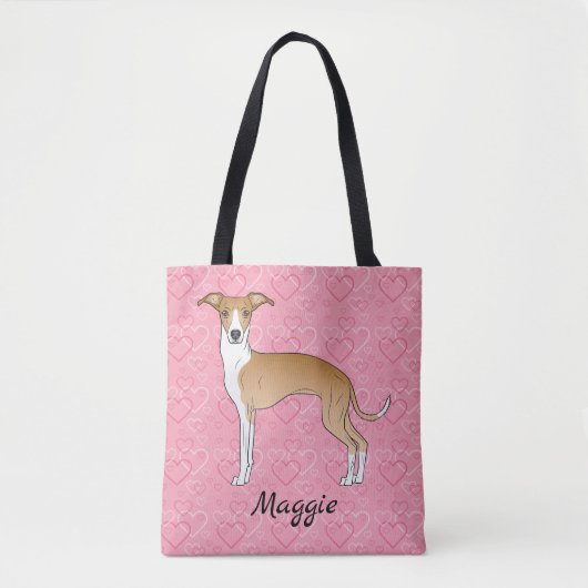 Tote Bag Gris Italien Blanc Et Faune Sur Coeurs Rose (Devant)