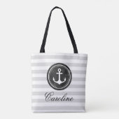 Tote Bag Gris moderne rayures Ancre marine (Dos)