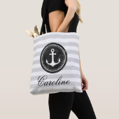 Tote Bag Gris moderne rayures Ancre marine (De près)