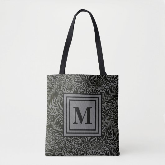Tote Bag Gris monogrammé et noir William Morris Foliage (Devant)