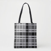Tote Bag Gris Noir Blanc Flanné Plaid Tartan Design (Devant)
