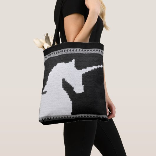 Tote Bag Gris noir blanc licorne Artisan Crochet Imprimer (De près)
