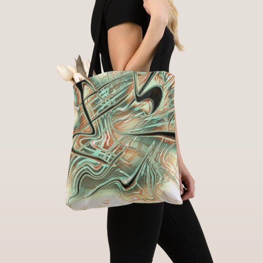 Tote Bag Gris ondulé numérique sur orange pâle à vert (De près)