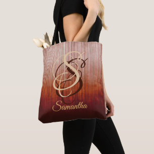 Tote Bag Gris Orange Rouge Bourgogne rustique monogramme ra