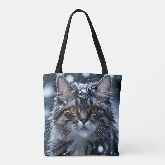 Tote Bag Gris Tabby Chat en neige (Dos)