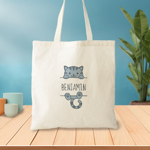Tote Bag Gris Tabby Chat Pékin derrière Nom personnalisé