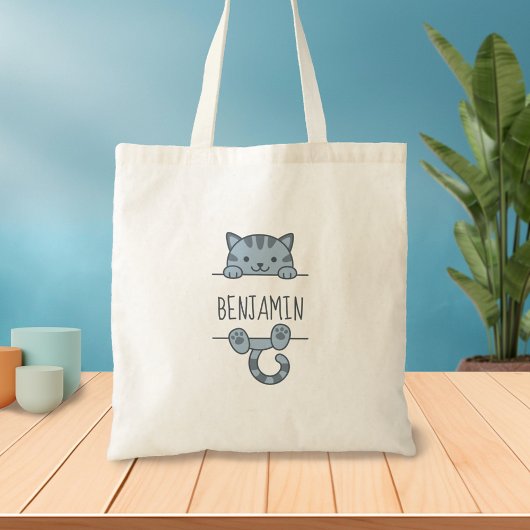 Tote Bag Gris Tabby Chat Pékin derrière Nom personnalisé