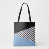 Tote Bag Gris Zigzag, Gris Chevron, Motif Zigzag, Bleu (Devant)