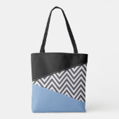 Tote Bag Gris Zigzag, Gris Chevron, Motif Zigzag, Bleu (Dos)