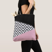 Tote Bag Gris Zigzag, Gris Chevron, Motif Zigzag, Rose (De près)