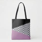 Tote Bag Gris Zigzag, Gris Chevron, Motif Zigzag, Violet (Devant)