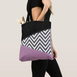 Tote Bag Gris Zigzag, Gris Chevron, Motif Zigzag, Violet