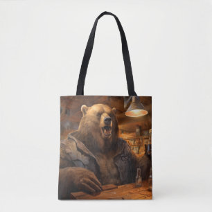 Tote Bag Grizzly Oear Animal Fun Boire Joyeux Temps De Rela