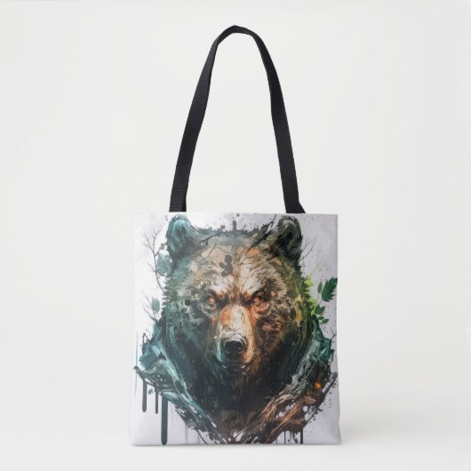 Tote Bag Grizzly Oear Portrait Animal Peinture Faune Art (Devant)